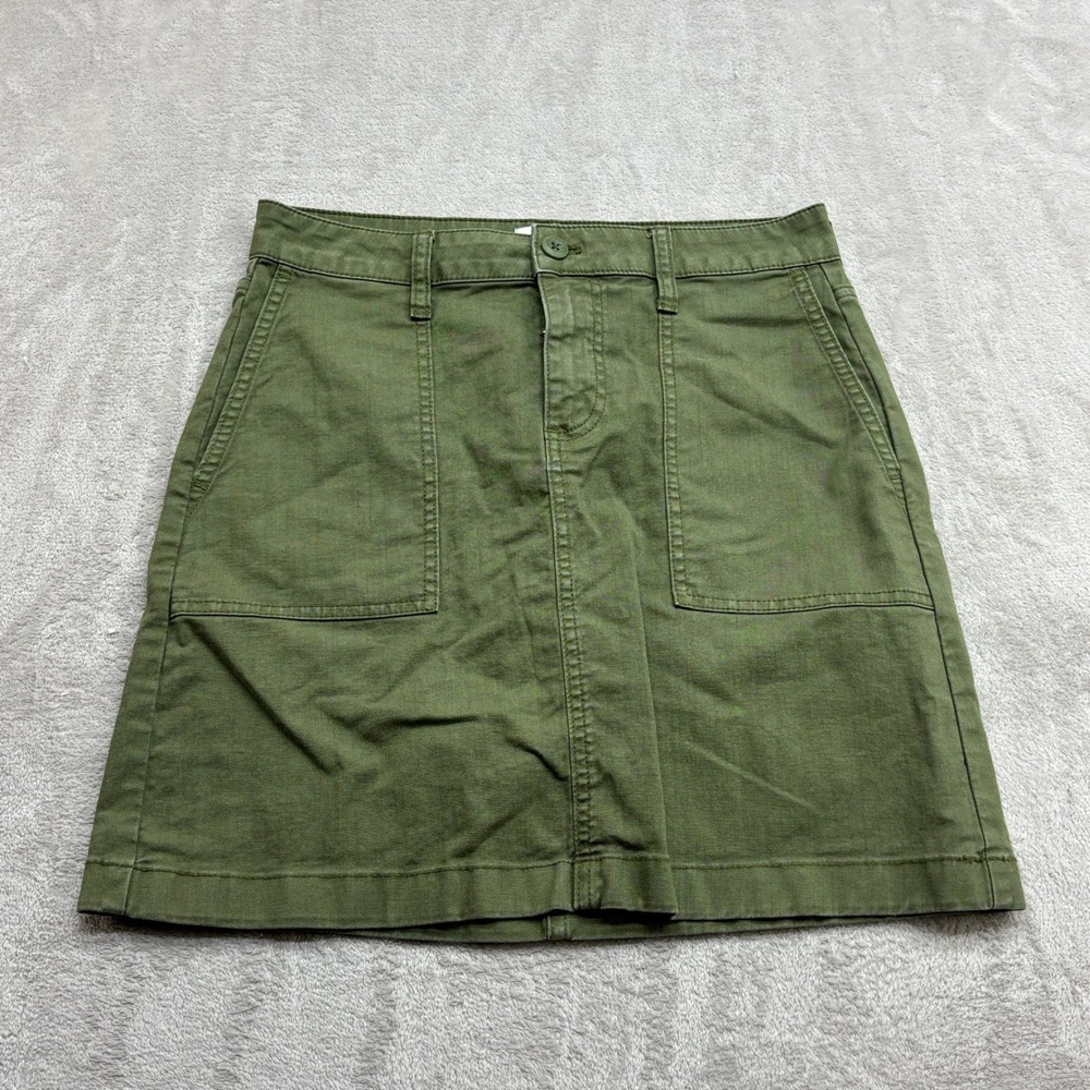 J.Crew Mini Skirt Women's 2 Olive Green Utility Cotton Linen Patch Pocket Preppy